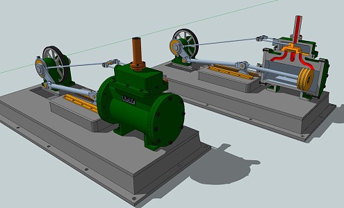 modern engine straight twin bed steam engine 3d model