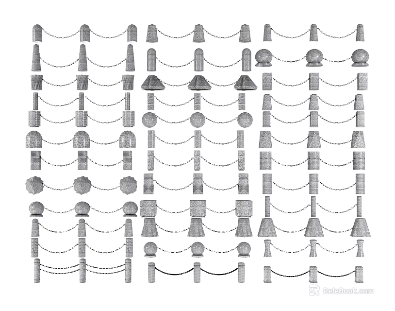 Various Decorative Fence Designs With Ornate Posts And Chain Elements 3d model 