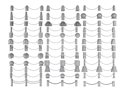 Various Decorative Fence Designs With Ornate Posts And Chain Elements 3d model