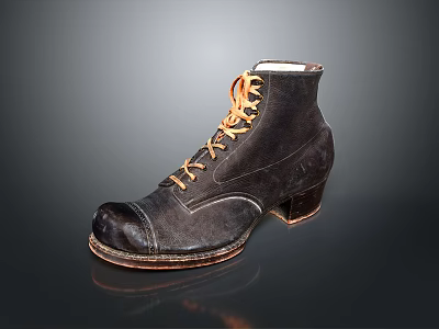 Vintage Black Ankle Boots With Orange Laces Wooden Heel And Handcrafted Sole 3d model