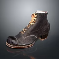 Vintage Black Ankle Boots With Orange Laces Wooden Heel And Handcrafted Sole