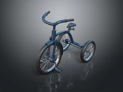 Blue Tricycle With Sleek Design Metal Frame Three Wheels Handlebars And Seat 3d model