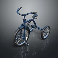 Blue Tricycle With Sleek Design Metal Frame Three Wheels Handlebars And Seat