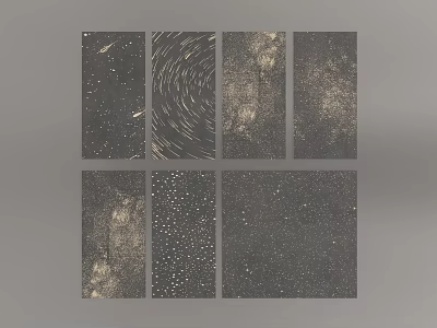 Abstract Art Prints With Black Background And Gold Patterns In Grid Arrangement For Wall Decoration 3d model