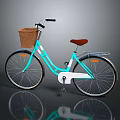 Classic Light Blue White Bicycle With Front Wicker Basket And Brown Seat