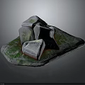 Natural Stone Surface With Green Moss And Plastic Wrapped Ice Cubes On Top