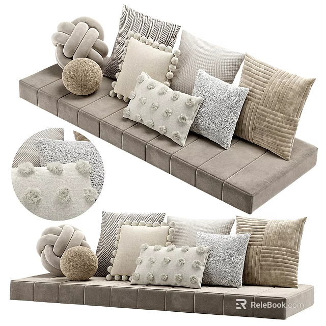 Neutral Toned Decorative Pillows With Pom Pom Details And Striped Patterns For Home Decor 3d model 