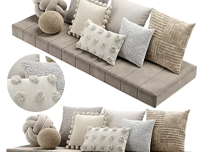 Neutral Toned Decorative Pillows With Pom Pom Details And Striped Patterns For Home Decor 3d model