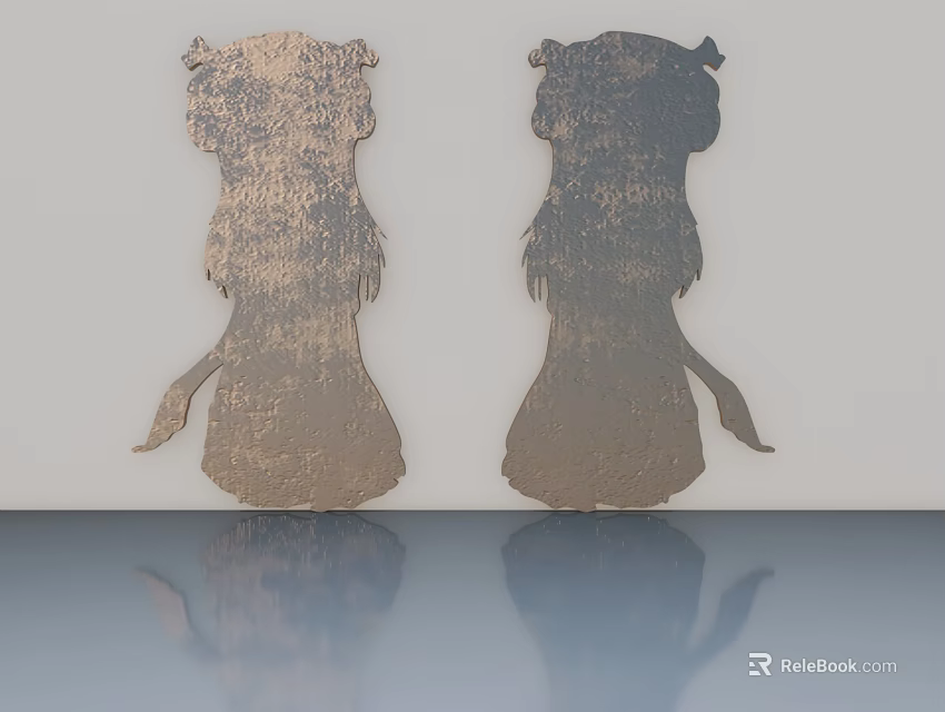 Two Textured Brown Hinged Doors With Decorative Design And Gray Background 3d model