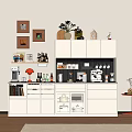 Modern Kitchen Sideboard With Decorative Paintings Shelf And Coffee Machine 3d model