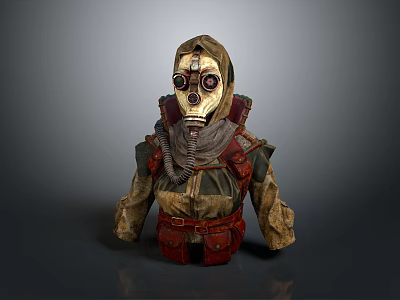 Tactical Weapon Protective Suit With Gas Mask And Red Military Details 3d model