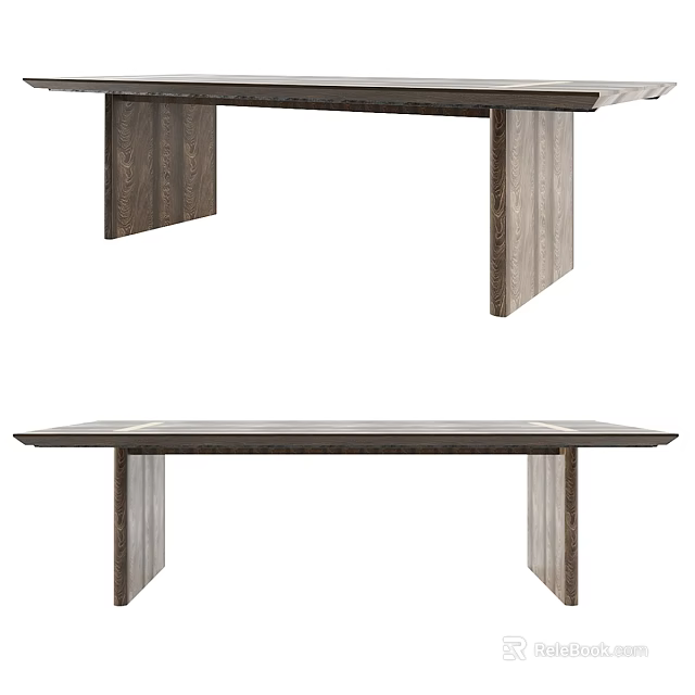 Modern Rectangular Dining Table With Solid Wood Legs And Natural Texture Design 3d model