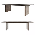 Modern Rectangular Dining Table With Solid Wood Legs And Natural Texture Design 3d model