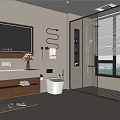 Modern Bathroom Interior With Large Mirror Vanity Toilet Glass Shower And Natural Light
