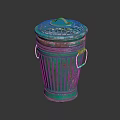 Green Rustic Trash Can With Grid Lid And Metal Handles 3d model