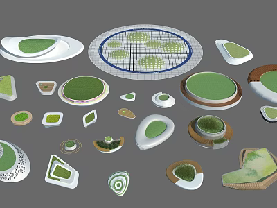 Various Tree Pit Designs Featuring Different Shapes And Green Plant Elements 3d model
