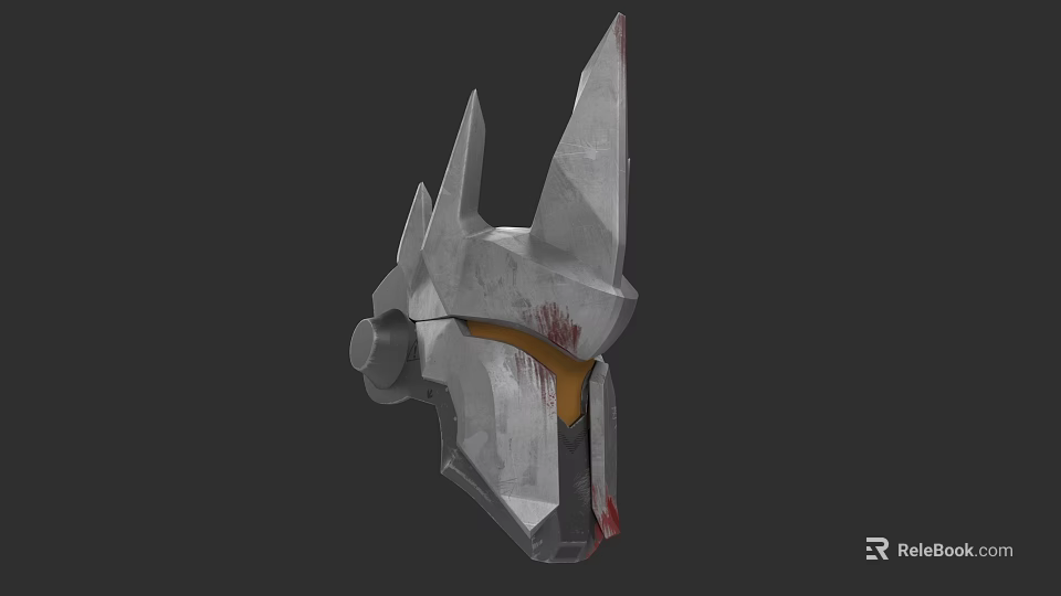 Spiked Metallic Hat With Stone Like Texture And Red Yellow Accents 3d model 