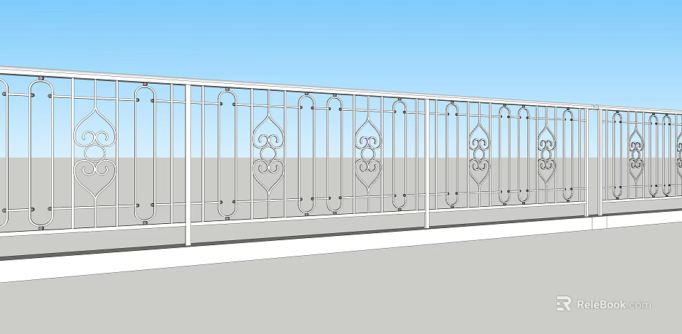 White Wrought Iron Railings With Ornate Repeating Decorative Patterns For Outdoor Areas 3d model 