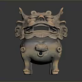 Traditional Chinese Qilin Decorative Statue With Intricate Brass Carvings And Coiled Patterns