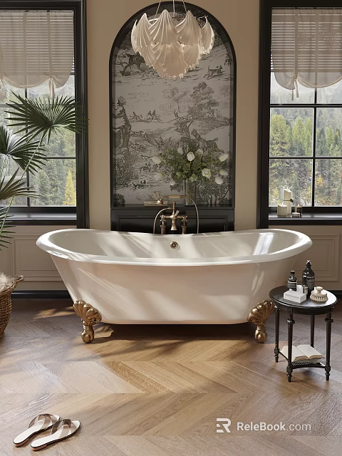 Elegant Clawfoot Bathtub In Classic Bathroom Setting 3d model 