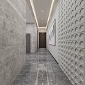 Modern Corridor Interior Design With Landscape Painting Small Rock Garden And Ceiling Light Strips