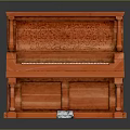 Red Classic Wooden Piano With Intricate Carved Details And Ornate Design