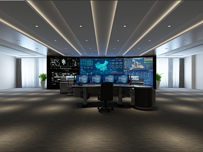 Modern monitoring room, central control room, hall, conference room 3d model