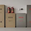 Red Fire Extinguishers And Brown Gray Fire Hydrant Cabinets With Alarm Devices 3d model