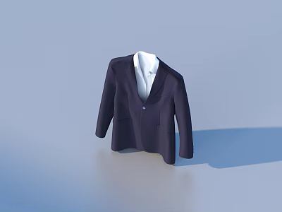 Dark Purple Formal Suit Jacket With White Shirt Lapel Pockets And Long Sleeves 3d model
