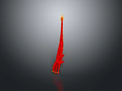 Fiery Red Game Character Weapon With Spiked Structure And Flaming Top Design 3d model