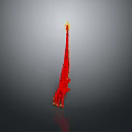 Fiery Red Game Character Weapon With Spiked Structure And Flaming Top Design