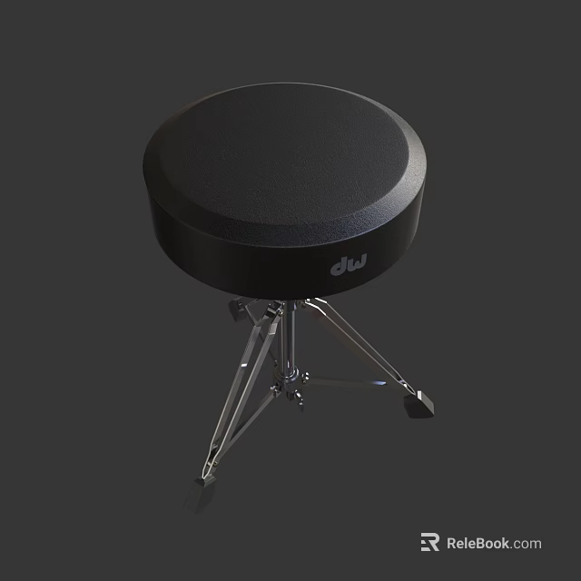 Black Round Top Stool with Silver Metal Tripod Stand and Sturdy Base Design 3d model 