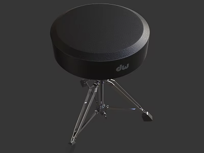 Black Round Top Stool with Silver Metal Tripod Stand and Sturdy Base Design 3d model