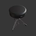 Black Round Top Stool with Silver Metal Tripod Stand and Sturdy Base Design