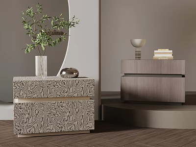 Elegant Modern Bedside Tables Interior Decor With Potted Plant Books And Lamp 3d model
