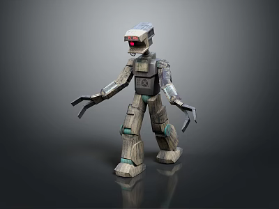 Mechanical Robot Character With Metallic Body Red Eyes Mechanical Arms And Reflective Surface 3d model