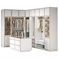 Modern White Walk-in Closet Interior Design With Hanging Clothes Drawers And Storage Areas