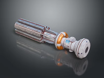 Mechanical Device Featuring Metallic Tubular Sections Orange White Components And Detailed Engineering Texture 3d model