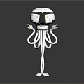 White And Black Robot Octopus Hybrid 3D Model With Spherical Head And Tentacles