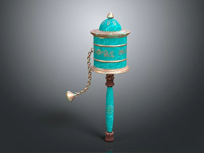 Turquoise Ornamental Decor Piece With Gold Accents Wooden Base And Hanging Chain Pendant 3d model