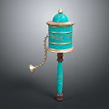 Turquoise Ornamental Decor Piece With Gold Accents Wooden Base And Hanging Chain Pendant