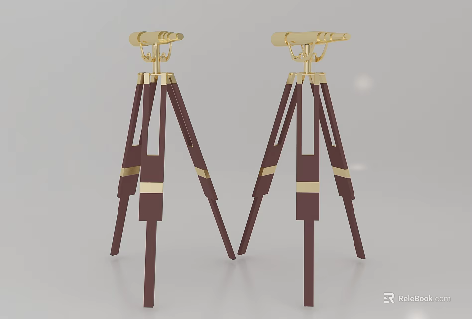 Elegant Business Equipment With Golden Top And Dark Brown Tripod Stands For Decorative 3d model 