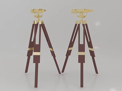 Elegant Business Equipment With Golden Top And Dark Brown Tripod Stands For Decorative 3d model