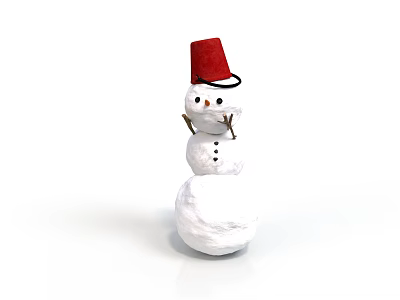 Cartoon style snowman snowman red hat carrot nose snowball branch arm white ground winter scene festival decoration button eyes 3d model