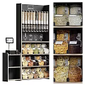 Display Shelf Organizing Grains Beans Nuts In Glass Containers With Self Service Labels Cash Register