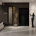 Modern Duplex Living Room Interior With Marble Feature Wall TV Unit And Chandelier