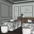 Elegant Spa Room Featuring Two Massage Tables Patterned Sheets White Stools and Decorative Lights