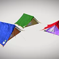 Multiple Colored Camping Tents in Blue Green and Red for Outdoor Adventures