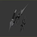 Silver Metal Spiked Weapons Including Throwing Stars And Cross Blades With Sharp Tips 3d model