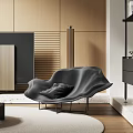 Modern Gray Lounge Chair In Stylish Interior With Metal Frame And Wooden Wall Panels